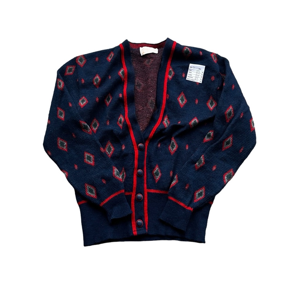 Vintage Pendleton Pure Virgin Wool Diamond Knit Cardigan V Neck 70s SMALL